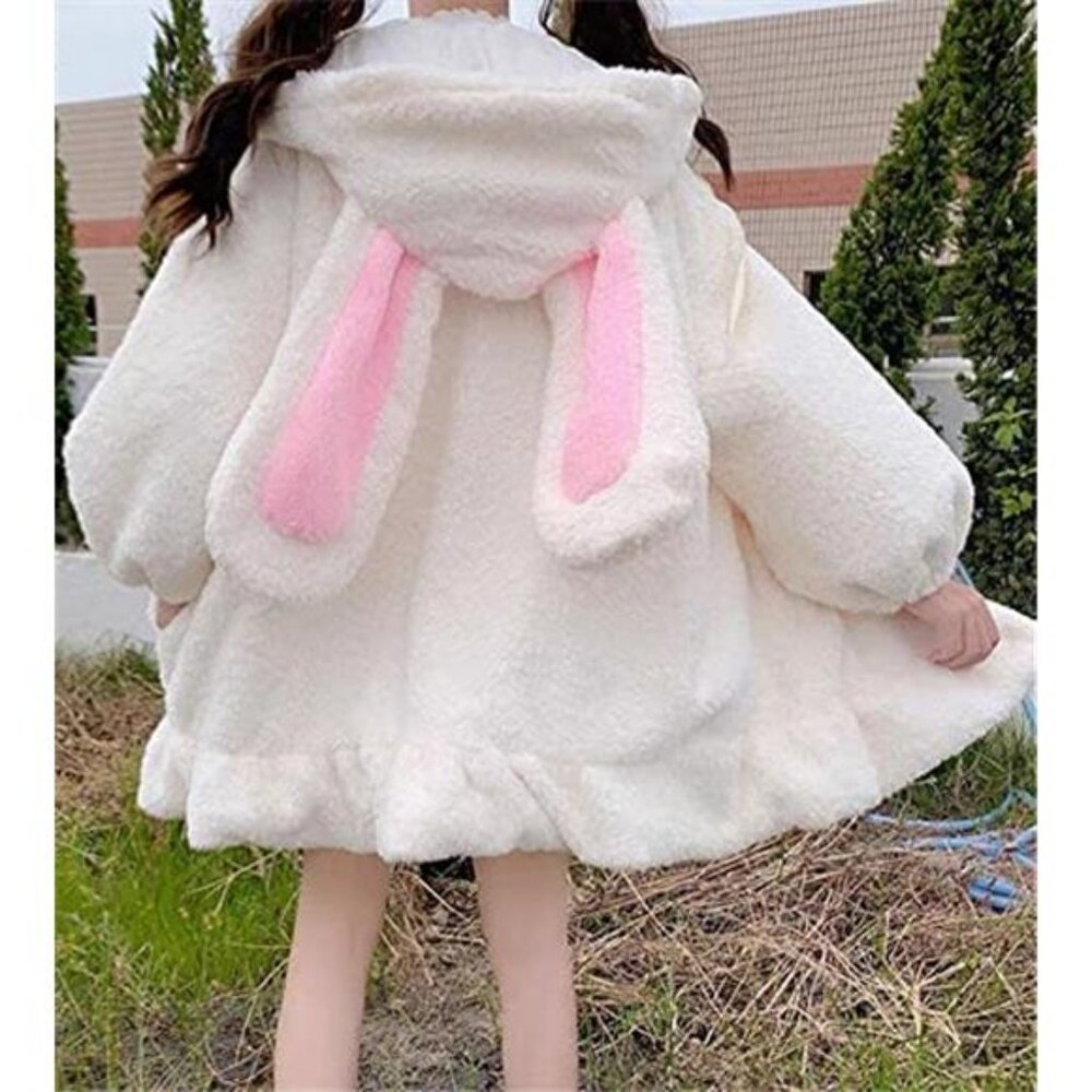 Women's Kawaii Anime Bunny Ear Hoodies Rabbit Sweater Tops Lovely Fuzzy Fluffy - Picture 5 of 5